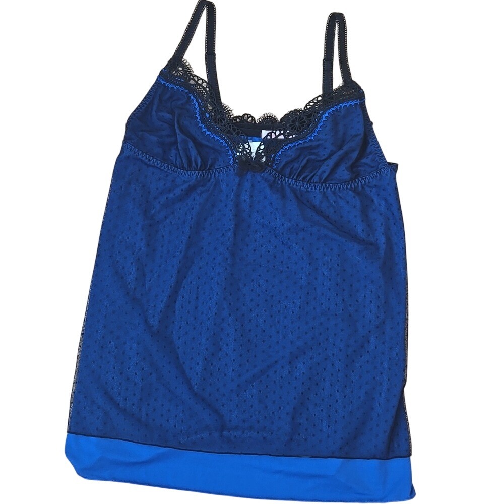 NWT Set- Babydoll Slip Chemise & Thong Blue & Black Polka Dot Goth Lace Medium